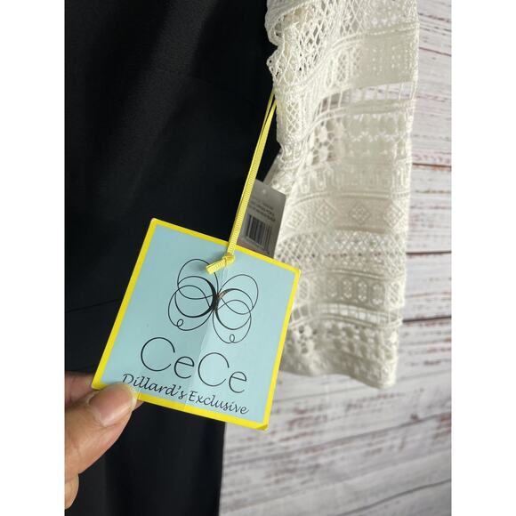 CeCe Jumpsuit Womens 2 Black White Lace Overlay Wide Leg Dillard’s Exclusive New - Picture 7 of 11